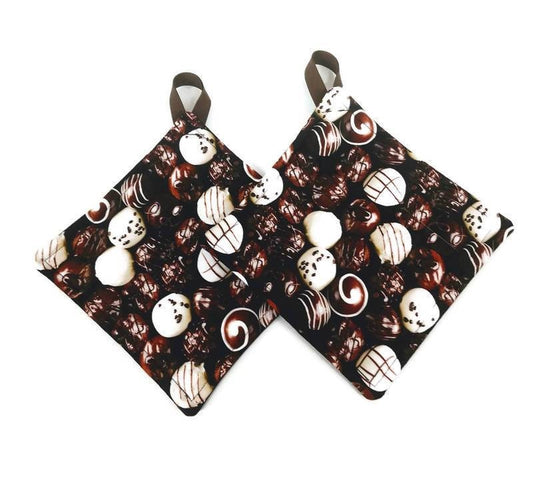 Pot holder for kitchen Pot Holder Set Oven Hot Pad Pot Holder for Cooking or Baking in a Chocolate Truffle Fabric Print
