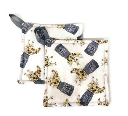 Potholder Set in a Farmhouse Milk Jug Fabric Print by Sewuseful Studios LLC (2 piece set)