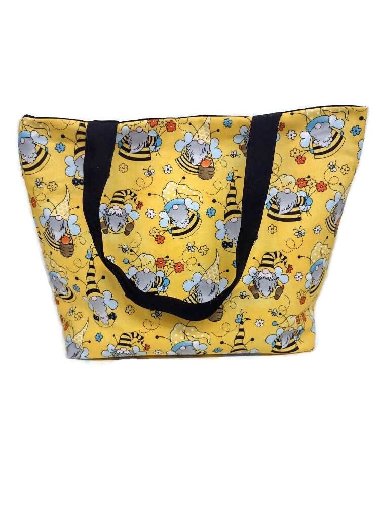 Bee Gnome Beach Bag or Tote Bag with Pocket