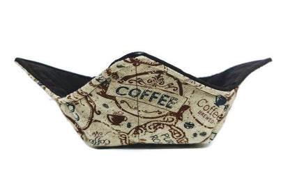 Bowl Cozy Microwave Safe Cotton Soup Hot Bowl Pot Holder in a Pure Roast Coffee Bag and Solid Brown Fabric Print