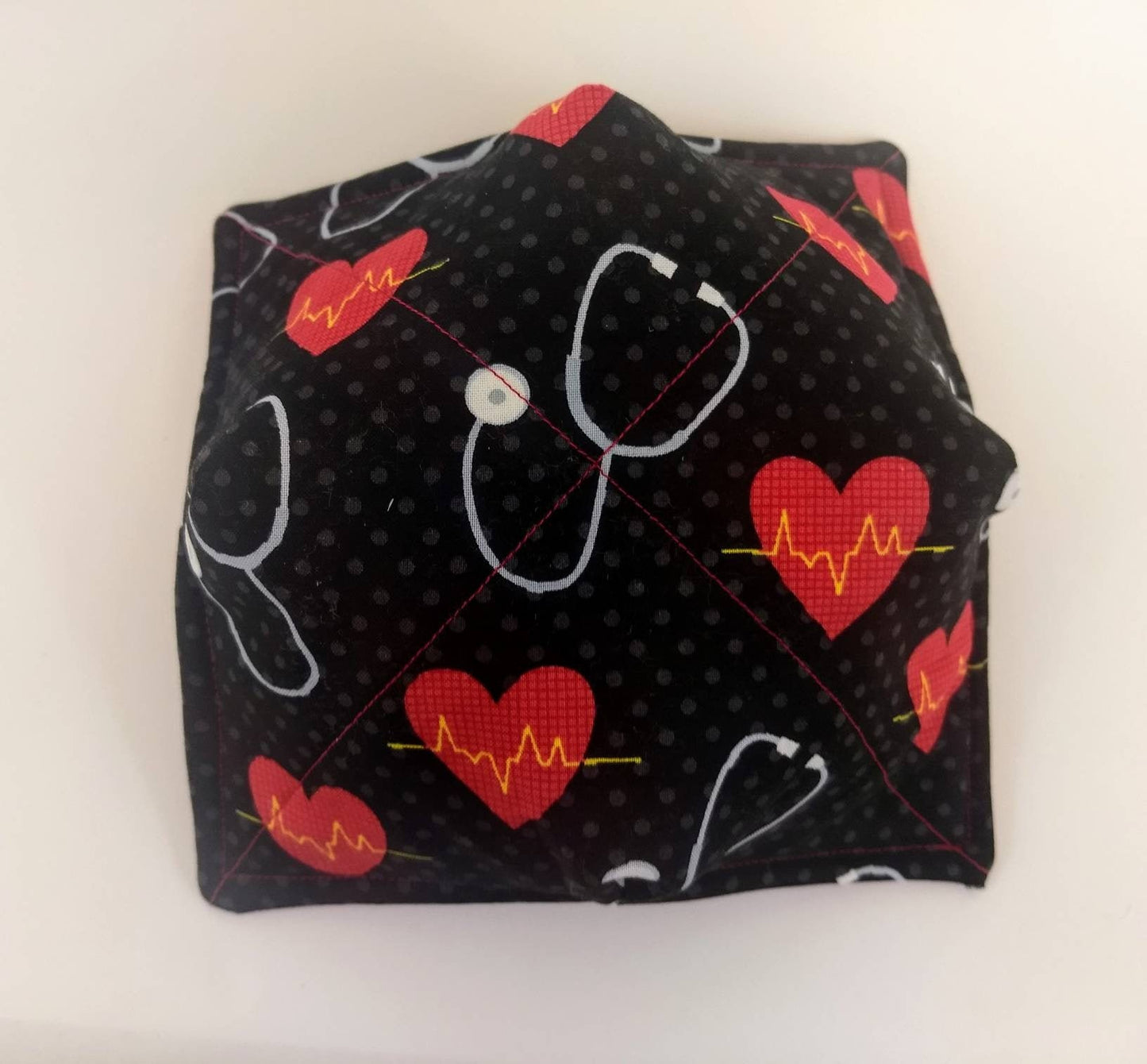 Bowl Cozy Microwave Safe Cotton Soup Hot Bowl Pot Holder in a Nursing Heartbeat and Solid Red Fabric Print