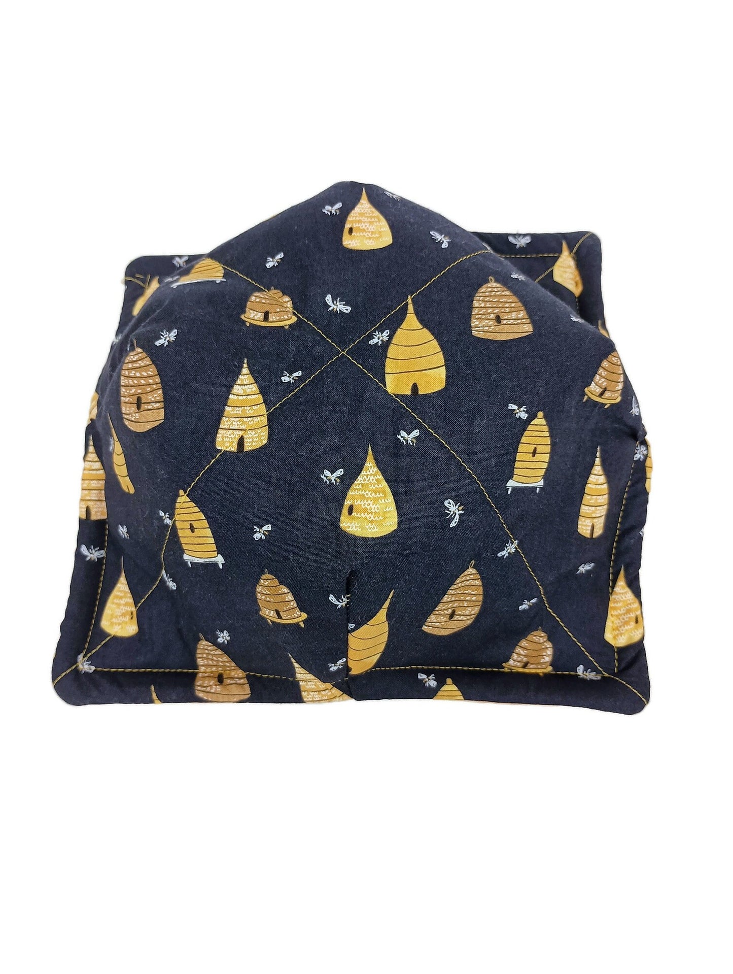 Bowl Cozy, Microwave Safe Cotton Soup Hot Bowl Pot Holder, Bee Lovers Gift, House Warming Gift in a Navy Blue Bee Hive Fabric Print