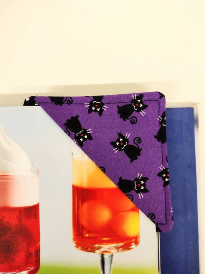 Black Cat Fabric Corner Bookmark, Stocking stuffer for reading lover