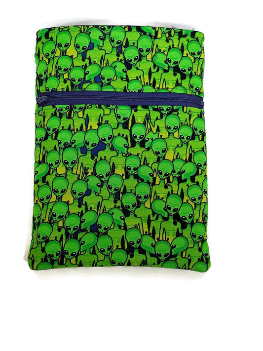 Tablet Sleeve case with Zipper Pocket in an Alien Fabric Print