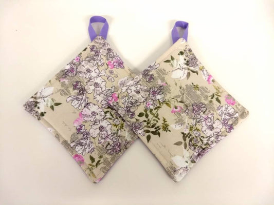 Pot holder for kitchen Pot Holder Set Oven Hot Pad Pot Holder for Cooking or Baking in a Fine Print Flower Fabric Print