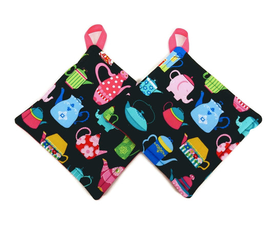 Pot holder for kitchen Pot Holder Set Oven Hot Pad Pot Holder for Cooking or Baking in a Pink Teapot Fabric Print