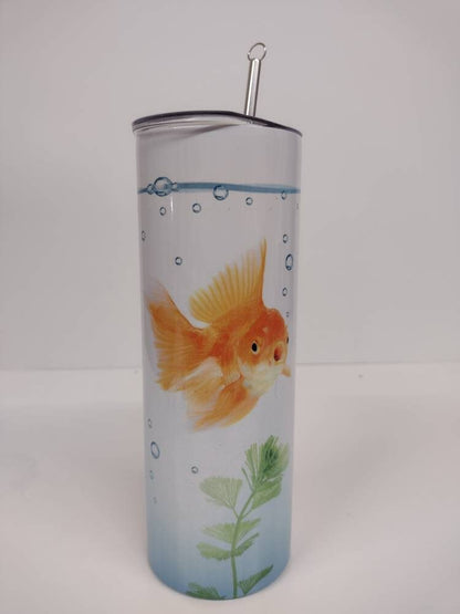 Gold Fish Aquarium Skinny 20 oz Tumbler with lid, Straw and Straw brush