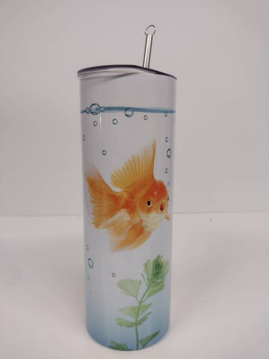 Gold Fish Aquarium Skinny 20 oz Tumbler with lid, Straw and Straw brush