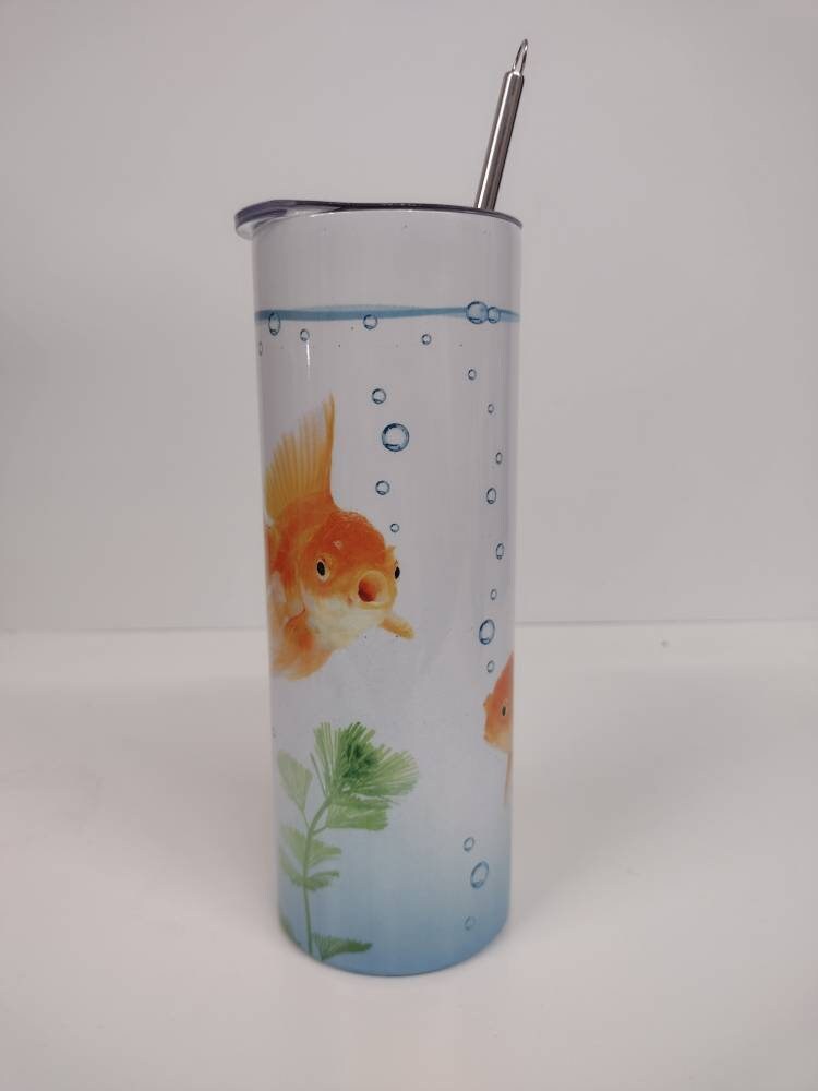 Gold Fish Aquarium Skinny 20 oz Tumbler with lid, Straw and Straw brush