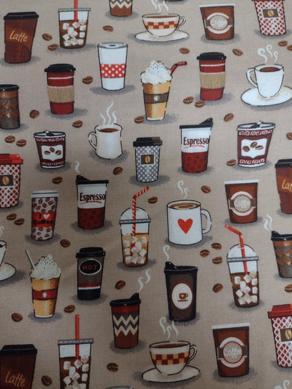 Bowl Cozy Microwave Safe Cotton Soup Hot Bowl Pot Holder in a Latte Iced Coffee and Solid Brown Fabric Print