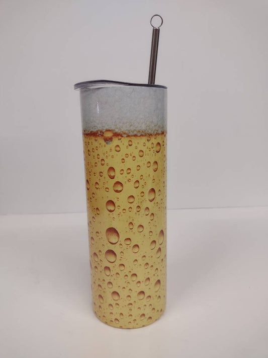 Beer Stein, beer tumbler, beer cup  20oz Skinny Tumbler with Lid and Straw