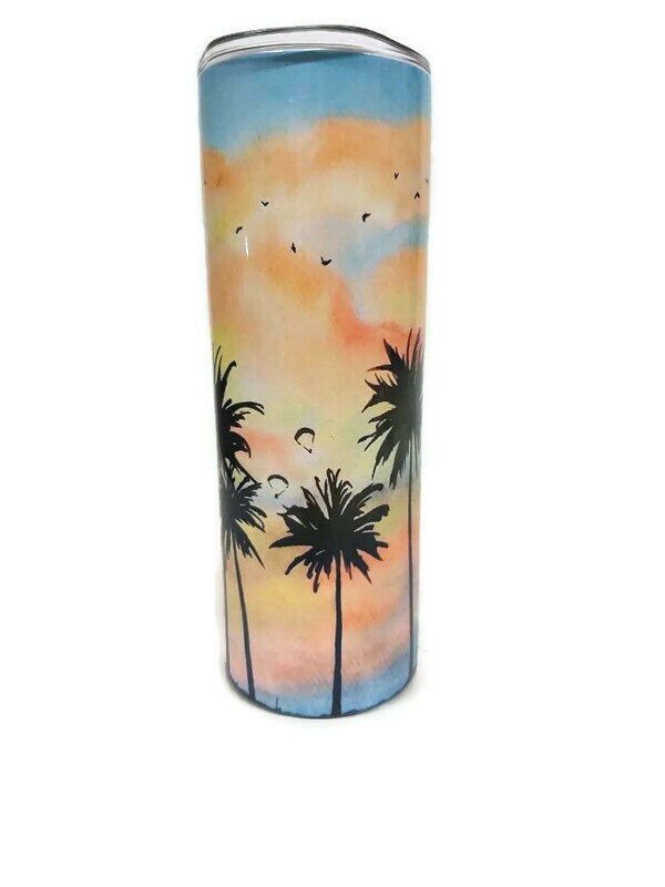 Tropical Palm Tree 20oz Skinny tumbler with lid