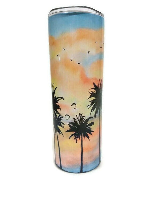 Tropical Palm Tree 20oz Skinny tumbler with lid
