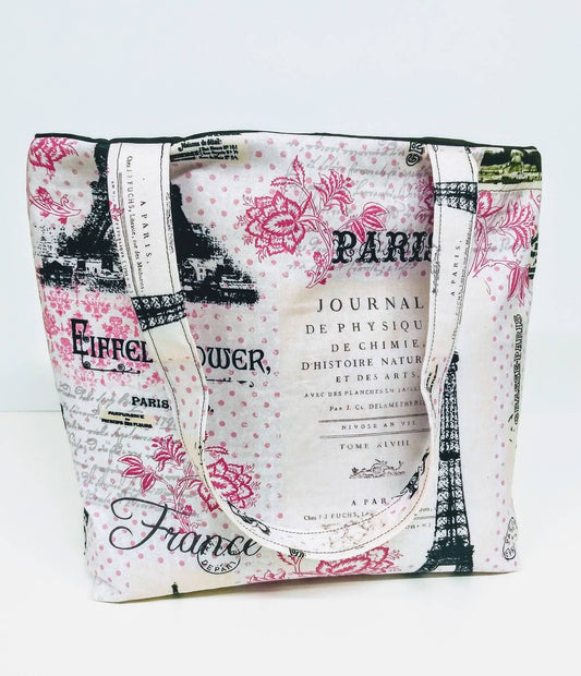 Pink Paris Journal  Beach Bag or Tote Bag with Pocket