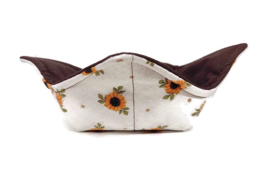 Bowl Cozy Microwave Safe Cotton Soup Hot Bowl Pot Holder in a Country White Wash Sunflower and Solid Brown Fabric Print