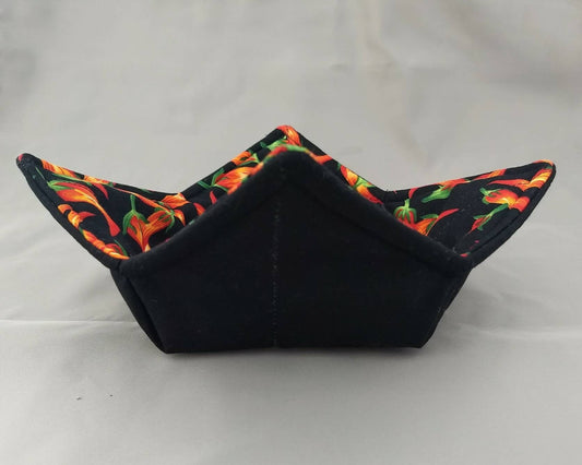 Bowl Cozy Microwave Safe Cotton Hot Soup Bowl Pot Holder in a Reversible Red Chili Pepper Fabric Print