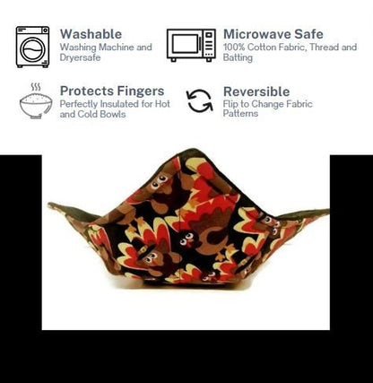 Bowl Cozy Microwave Safe Cotton Hot Soup Bowl Pot Holder  in a  Pilgrim Turkey Fabric Print