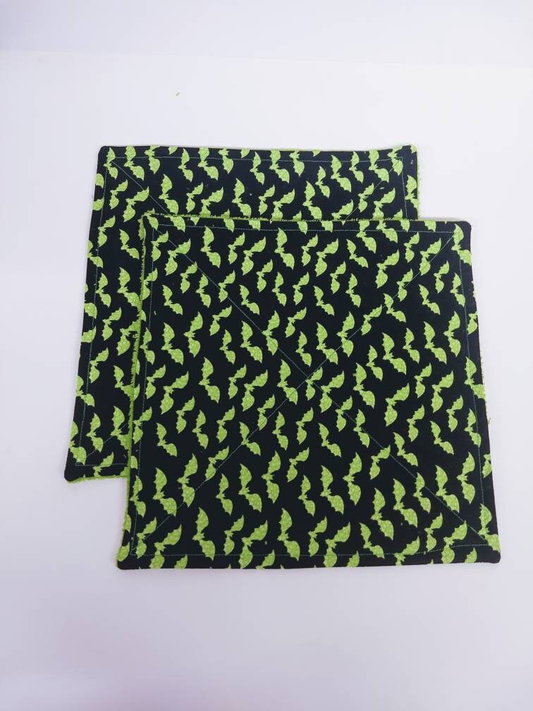 Halloween Lime Green Bat Kitchen Towel Terry Cloth Set