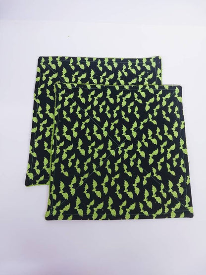 Halloween Lime Green Bat Kitchen Towel Terry Cloth Set
