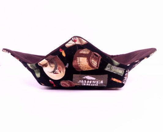 Bowl Cozy, Microwave Safe Cotton Soup Hot Bowl Pot Holder, Fishing Gifts, Fisherman Gift, Fathers Day Gift for Men in a Gone Fishing Fabric