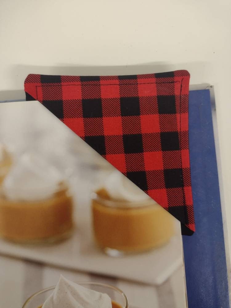 Buffalo Plaid Fabric Corner Bookmark, Stocking stuffer for reading lover