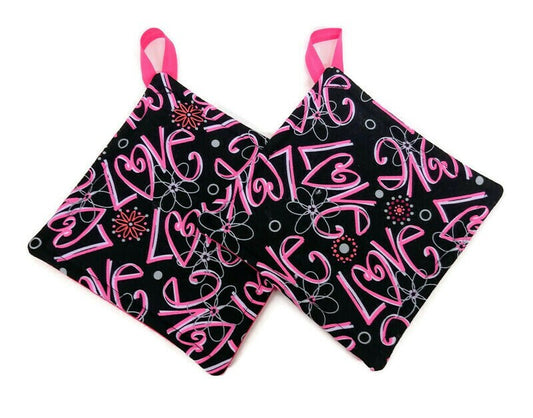 Pot holder for kitchen Pot Holder Set Oven Hot Pad Pot Holder for Cooking or Baking in a Valentines Day Love Fabric Print
