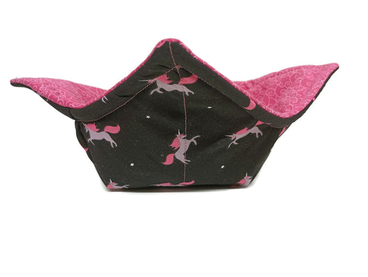 Bowl Cozy Microwave Safe Cotton Soup Hot Bowl Pot Holder in a Dreamy Unicorn and Pink Swirl Fabric Print
