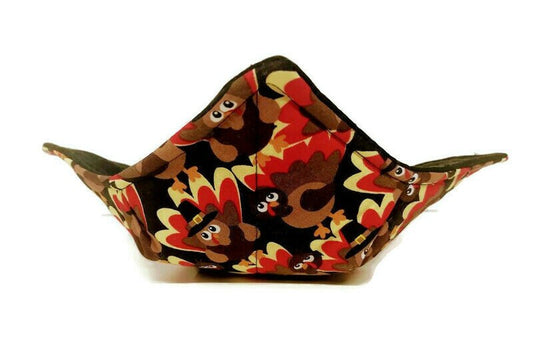 Bowl Cozy Microwave Safe Cotton Hot Soup Bowl Pot Holder  in a  Pilgrim Turkey Fabric Print