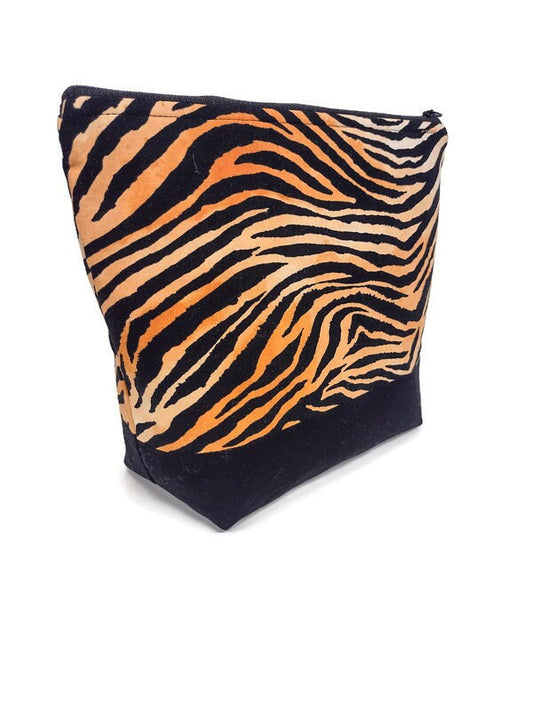 Tiger Stripe animal print zippered cosmetic, make up, travel bag