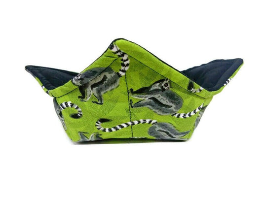 Microwave Soup Bowl Cozy with Green Lemurs by Sewuseful Studios LLC