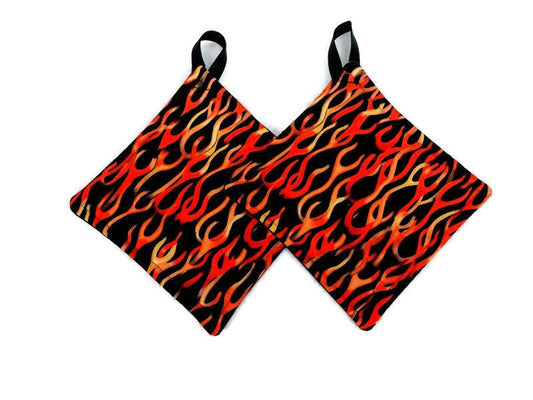 Pot holder for kitchen Pot Holder Set Oven Hot Pad Pot Holder for Cooking or Baking in a Hot Fire Flame Fabric Print