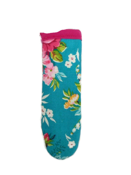 Cast Iron Skillet Handle, Potholder Handle Cover in a Teal Floral Fabric Print - Washable