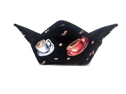 Bowl Cozy Microwave Safe Cotton Soup Hot Bowl Pot Holder in a Cappuccino Cup Fabric Print