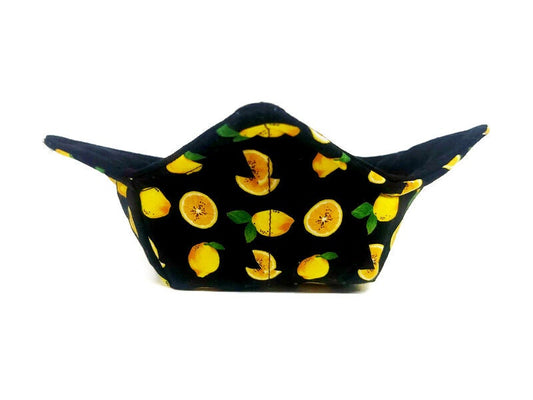 Bowl Cozy Microwave Safe Cotton Soup Hot Bowl Pot Holder in a Reversible Miniature Lemon Fabric Print
