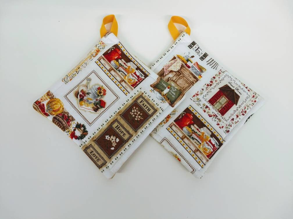 Home Sweet Home Potholder or Hot Pad set with Hanging Loop