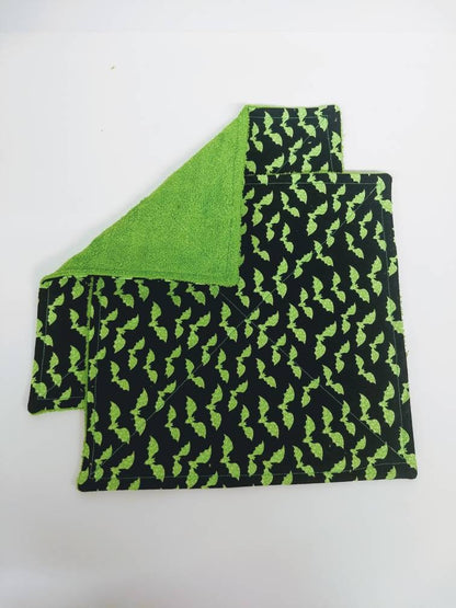 Halloween Lime Green Bat Kitchen Towel Terry Cloth Set