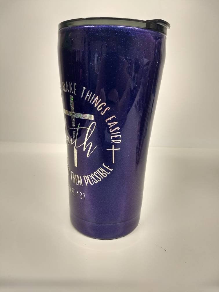 Faith Bible Verse , Color Shift Blue/Purple Tumbler cup, 20 oz Tumbler with locking lid