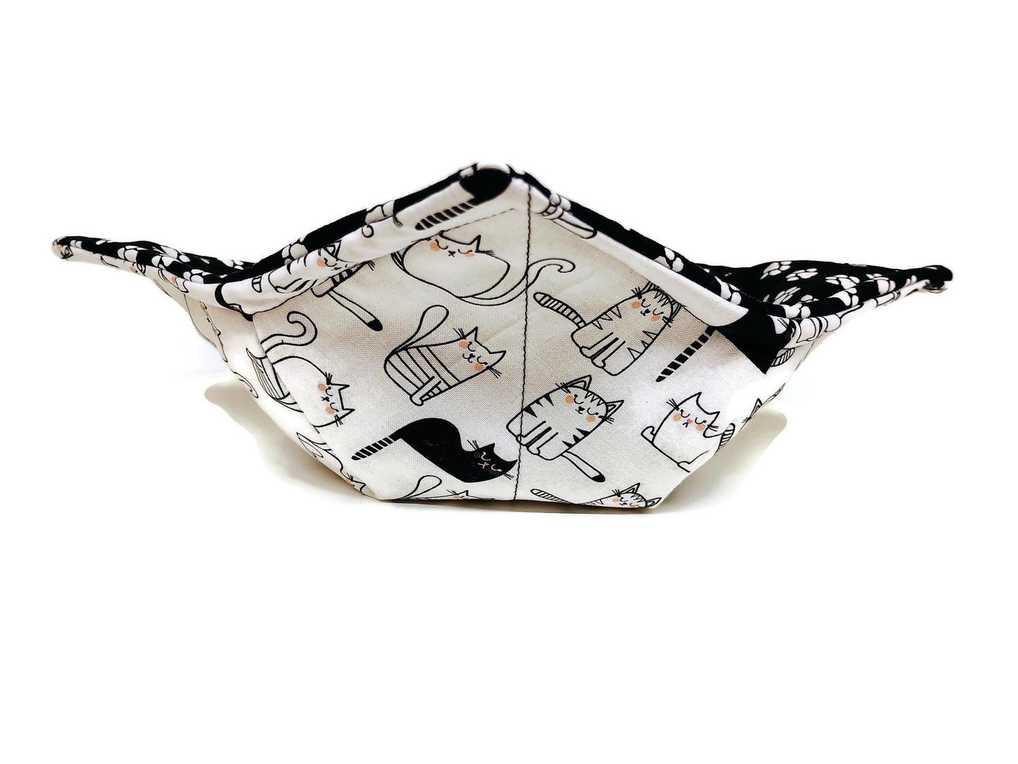 Bowl Cozy Quilted Cotton Microwave Safe Black and White Cat
