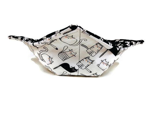 Bowl Cozy Quilted Cotton Microwave Safe Black and White Cat