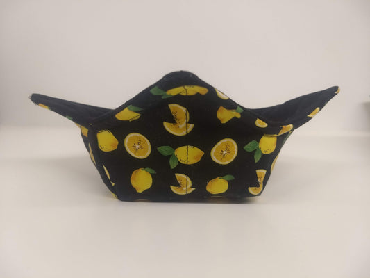 Bowl Cozy Microwave Safe Cotton Soup Hot Bowl Pot Holder in a Reversible Miniature Lemon Fabric Print