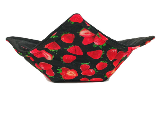 Bowl Cozy Microwave Safe Cotton Soup Hot Bowl Pot Holder in a Strawberry Fabric Print