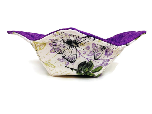 Bowl Cozy Quilted Cotton Microwave Safe Purple and Black Butterfly