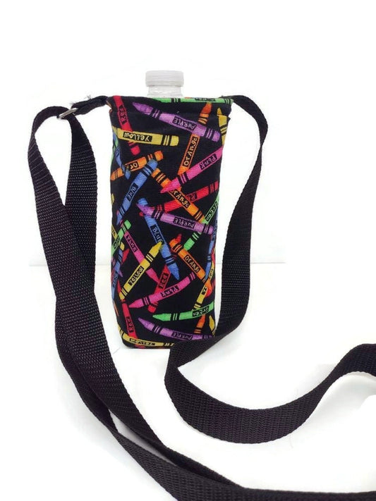 Water Bottle Holder in a Multicolored Crayon Fabric Print by Sewuseful Studios LLC