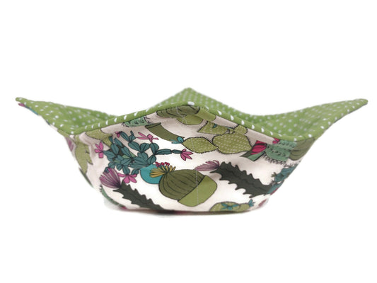 Bowl Cozy, Microwave Safe Cotton Soup Hot Bowl Pot Holder, Cactus Lovers Gift, House Warming Gift,  in a Green Cactus Fabric Print