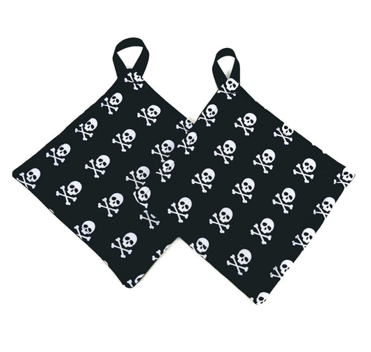 Pot holder for kitchen Pot Holder Set Oven Hot Pad Pot Holder for Cooking or Baking in a Skull and Crossbone Fabric Print