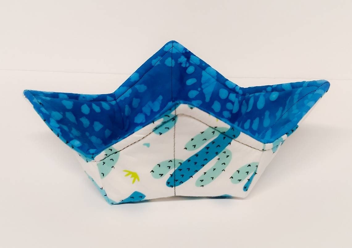 Bowl Cozy in a Blue Cactus Tie Dye fabric Print by Sewuseful Studios LLC