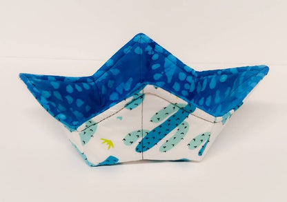 Bowl Cozy in a Blue Cactus Tie Dye fabric Print by Sewuseful Studios LLC