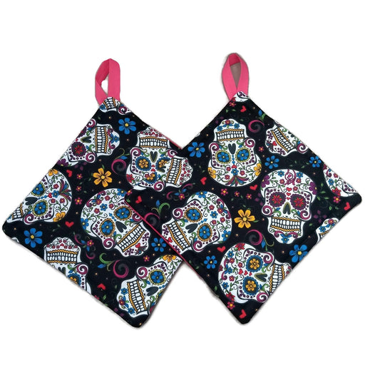 Pot holder for kitchen Pot Holder Set Oven Hot Pad Pot Holder for Cooking or Baking in a Pop Sugar Skull Fabric Print