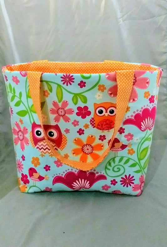 Spring Owl Beach Bag or Tote Bag with Pocket