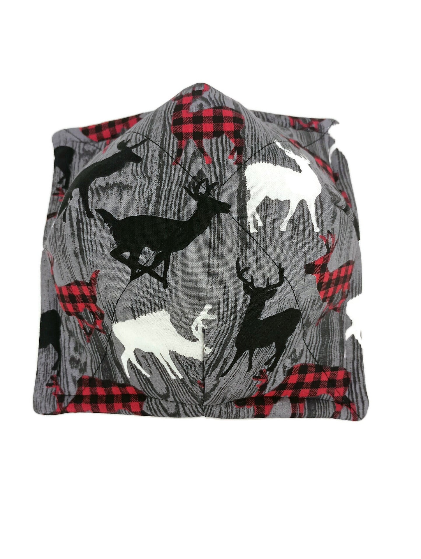 Bowl Cozy Microwave Safe Cotton Hot Soup Bowl Pot Holder in a Deer Silhouette Buffalo Plaid Fabric Print